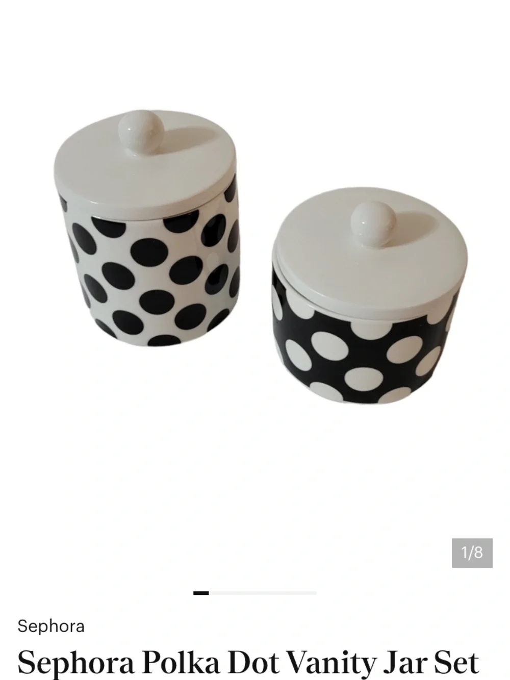 Sephora Black and White Polka Dot Vanity Jar with Lid set of 2 limited edition